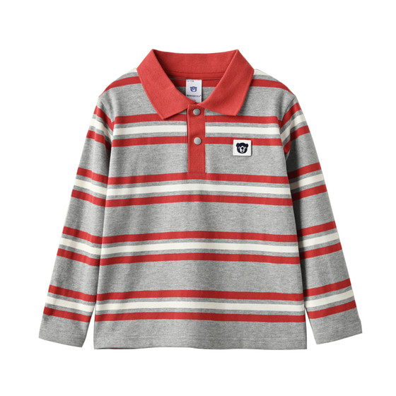 
Children's pique cotton polo shirt, boy's striped long-sleeved T-shirt top, medium and large children's bottoming shirt, spring style, children's clothing
