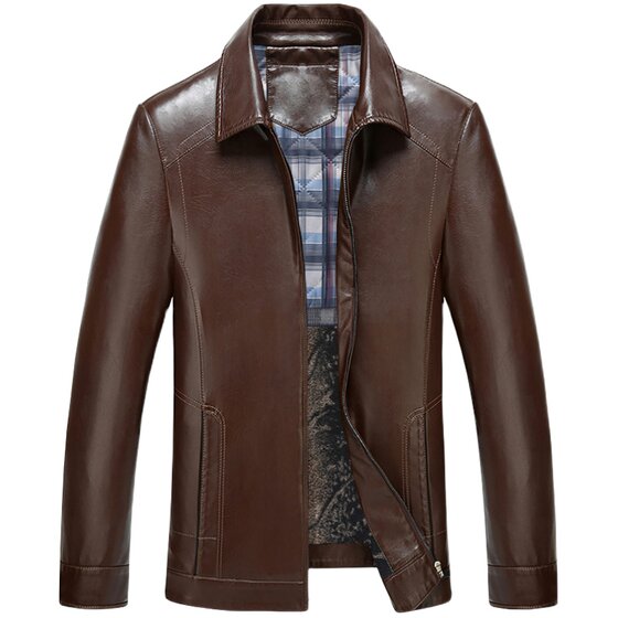 Spring and Autumn Haining genuine leather leather jacket for men, middle-aged and elderly men, plus velvet thick leather jacket, daddy wear large size thin jacket
