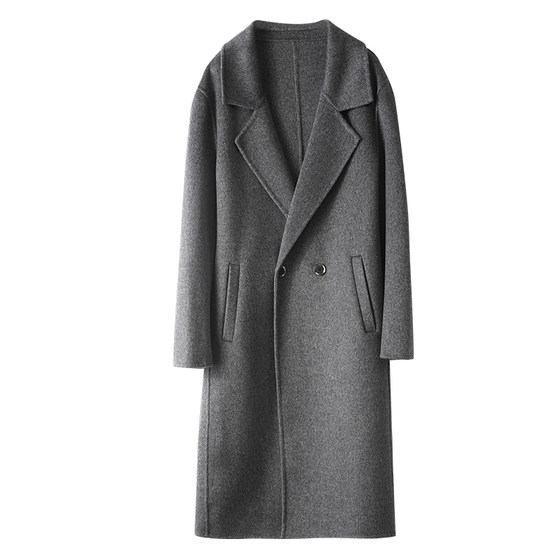 Pure wool double -sided woolen coat men's medium -long double -knee double -sided cashmere jacket suit wool woolen coat