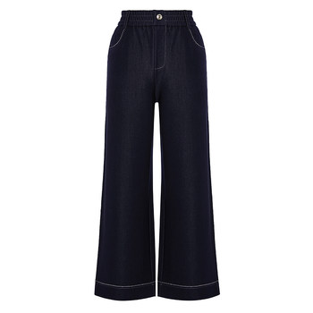 Miranden middle-aged and elderly mother outfit 2025 autumn new denim nine-point mid-line straight pants for women loose and versatile