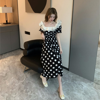 taobao agent Fitted brace, summer dress, long skirt, plus size, french style, with short sleeve