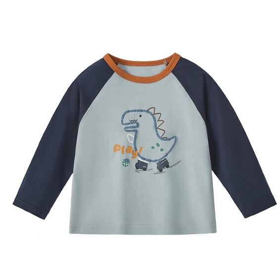
[7A antibacterial] T-shirt boys long sleeve 7 baby spring dinosaur print children's fashionable spring new style children's tops