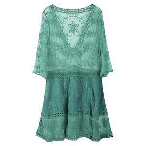 
2026 New Thailand Sanya Travel Retro Sexy Hollow Lace Fairy Dress Seaside Vacation Beach Dress