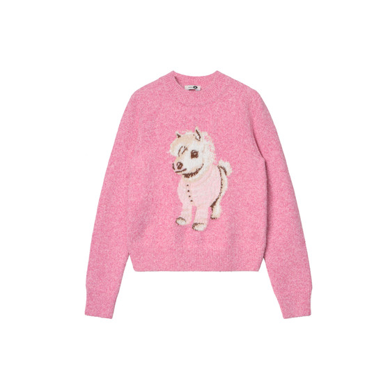 Eared uare original design Pink Pony Club pink pony jacquard round neck loose pullover sweater