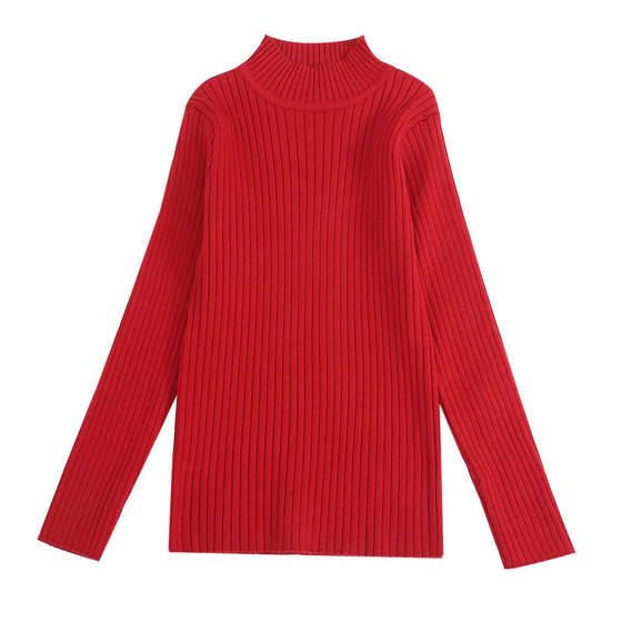 
Children's sweater black half turtleneck bottoming shirt for boys and girls thick style knitted sweater with velvet for baby girls, middle and large children