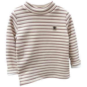 
Striped all-in-one velvet children's bottoming shirt plus velvet baby mid-collar thermal underwear winter children's clothing boys long-sleeved T-shirt