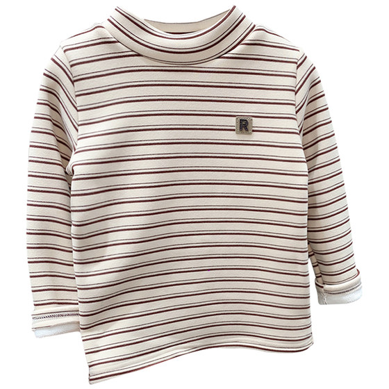 
Striped all-in-one velvet children's bottoming shirt plus velvet baby mid-collar thermal underwear winter children's clothing boys long-sleeved T-shirt