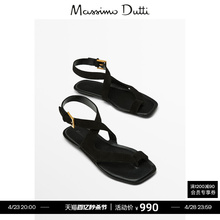 Massimo Dutti女鞋 2024春夏新品 绒面真皮平底凉鞋 11728350800