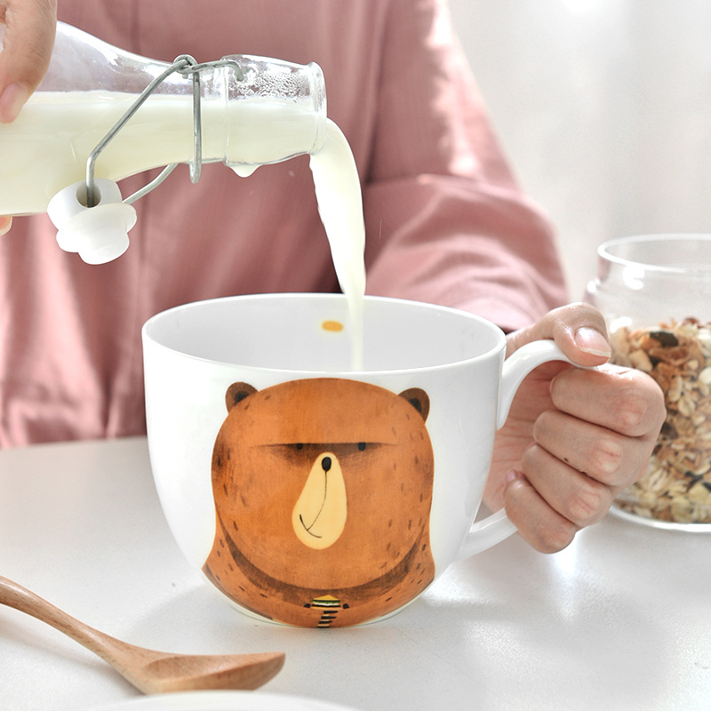 象有秘密 大容量马克杯 陶瓷杯带盖勺水杯燕麦杯子麦片早餐碗可爱