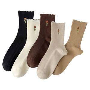 
Fungus lace socks for women in autumn and winter pure cotton mid-calf socks with small leather shoes Xinjiang cotton boneless stockings
