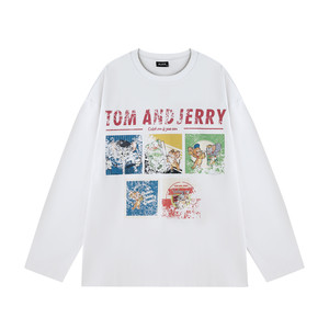 
[Tom and Jerry Jointly Branded] BJHG Reckless Long Sleeve T-Shirt Men's Spring Fashion Brand American White Sweatshirt Women