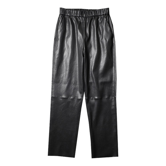 TANG TOWN's self-made one-second leg trimming allows everyone to wear straight thin bamboo legs ~ high-end stretch sheepskin leather pants