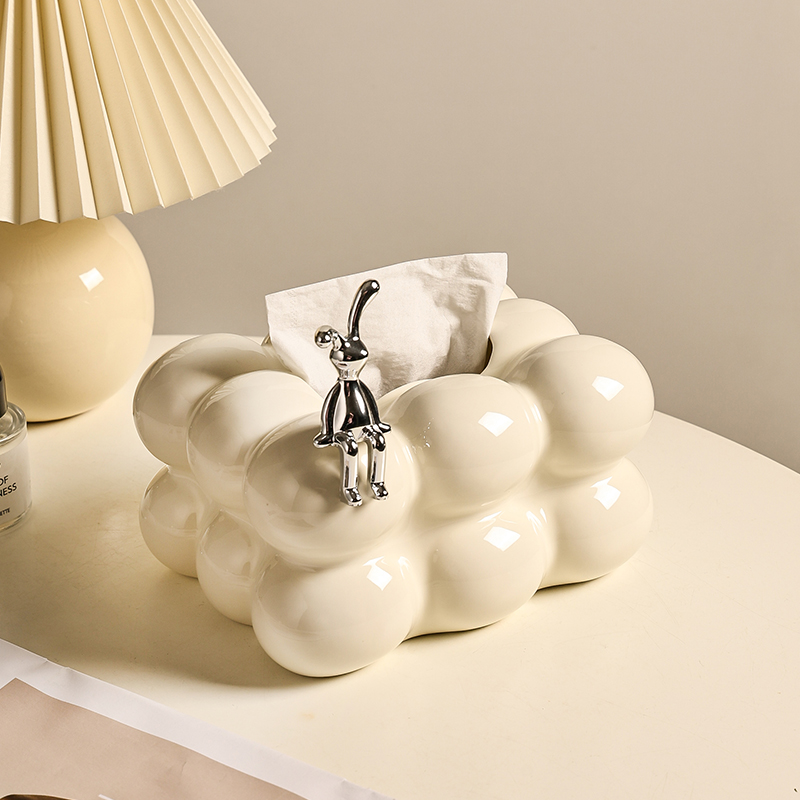 伽亿 法式奶油风创意棉花糖陶瓷擦手纸巾盒家用客厅桌面餐巾纸抽纸盒