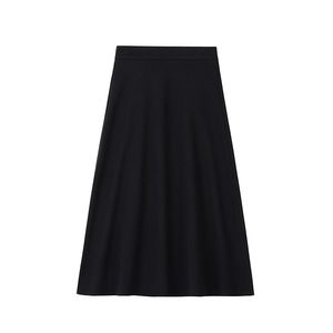 
Black woolen skirt for women with autumn and winter pear-shaped figures, plus size fat mm, high waist, hip covering, slimming, mid-length A-line skirt