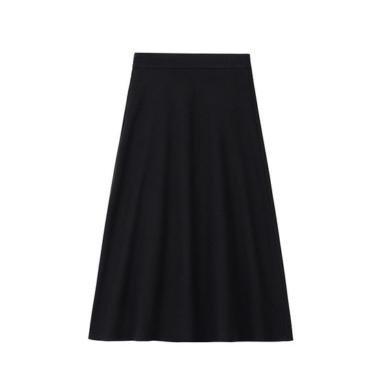 
Black woolen skirt for women with autumn and winter pear-shaped figures, plus size fat mm, high waist, hip covering, slimming, mid-length A-line skirt