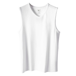 
Seven Wolf Pure Cotton White Vest Men's Wide Shoulder V Neck Student Hurdle Fitness Sleeveless T-shirt Cotton Strip Sweatshirt