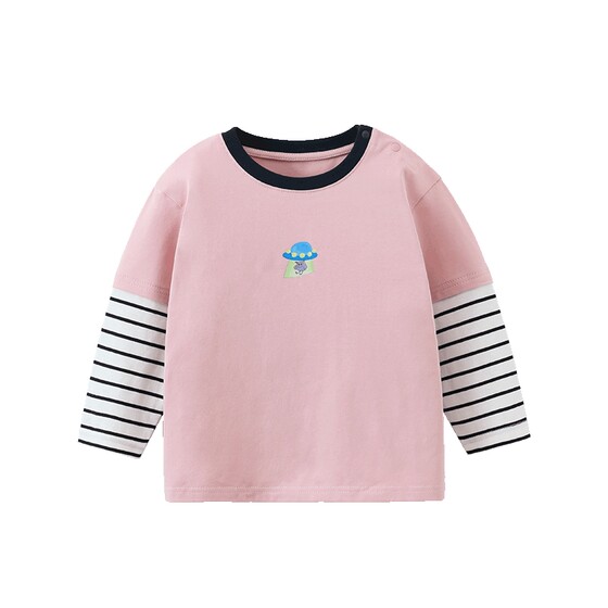 
[Spring first release] [10A antibacterial] Qiqi Bear Baby T-shirt long sleeve spring and autumn boys' fake two-piece tops for children