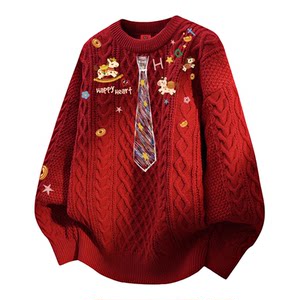 
Charles Love Heart Year of the Horse 2026 new red sweater for men and women winter sweater warm lazy couple sweater