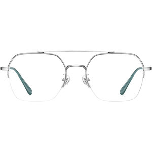 Myopia glasses frame men's metal silver half frame can be matched and color -changing anti -blue light double beam flat light mirror frame
