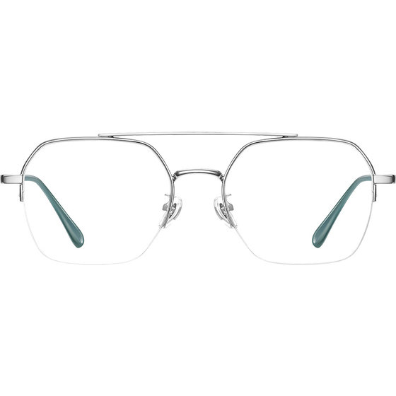 Myopia glasses frame men's metal silver half frame can be matched and color -changing anti -blue light double beam flat light mirror frame
