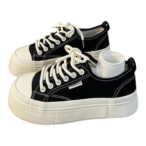 
Universal black canvas shoes for women spring 2026 new student all-match big-toe shoes thick-soled casual all-match sneakers