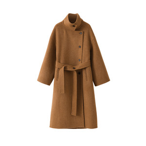 
popchrio classic 80 count wool lapel waisted double-sided woolen coat mid-length thickened woolen coat for women