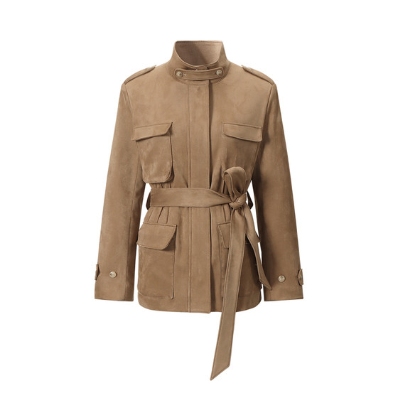 
SINGLE MOMENT 25AW French autumn and winter commuting suede multi-pocket stand collar hunting jacket for women