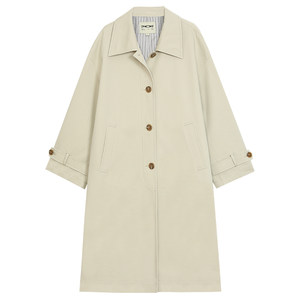 omont egg tart home beige windbreaker jacket for women spring and autumn retro loose casual high-end mid-length jacket