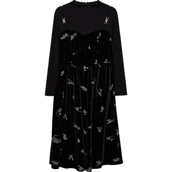 DM100 large size 100% women's slightly fat mm autumn and winter butterfly embroidery fake two-piece waist velvet dress