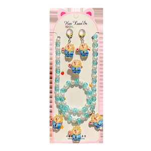 
Zootopia Children's Pearl Necklace Set Girls Beaded Bracelet Ring Ear Clip Judy Fox Nick Accessories