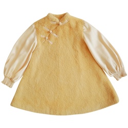 Naixibaby｜keep The Milkshake For Yourself! Girls' Gold Mink Velvet Cheongsam Skirt, Soft And Waxy, Thickened And Custard Style New Year's Wear