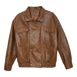 
Hualun winter textured leather jacket men's pilot leather jacket boys trendy brand handsome PU leather top