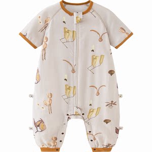 
Mini Bala baby bamboo cotton gauze sleeping bag jumpsuit for boys and girls short-sleeved anti-kick split leg sleeping bag summer