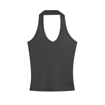NEVA HU black halter neck small suspender knitted vest for women wearing 2025 summer slim short backless top