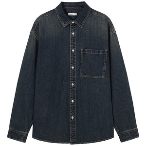 
Hot air men's denim long-sleeved shirt 2025 autumn new large pocket retro thin coat couple top
