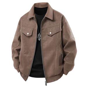 Romon American fashion brand PU leather jacket men's spring and autumn heavy retro leather jacket spring lapel men's top
