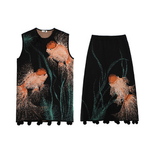 
Original design of You Er UAre Transport Xiaoli New Chinese Goldfish Jacquard Knitted Dress Skirt Set