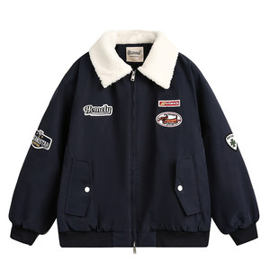 Wukong has a retro college style embroidered lapel cotton coat for men and women in winter loose couples warm cotton clothes
