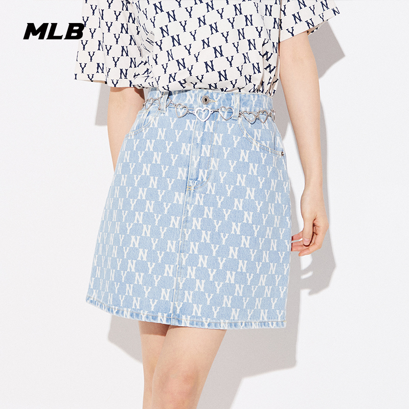 MLB官方 女士牛仔短裙复古老花休闲半身裙百搭时尚夏季DSM01