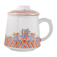 White Porcelain Office Cup With Lid & Ceramic Filter Liner | Men's & Women's Tea Coffee Mug