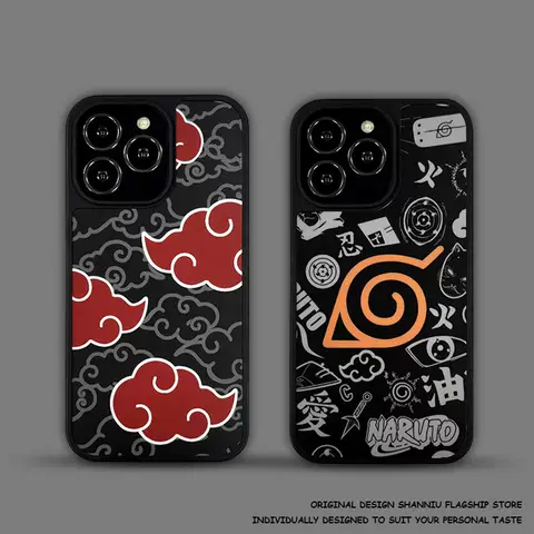 Naruto Akatsuki Cloud Red Black Orange Pattern Phone Case for iPhone 17, 16, 15, 14 and 13