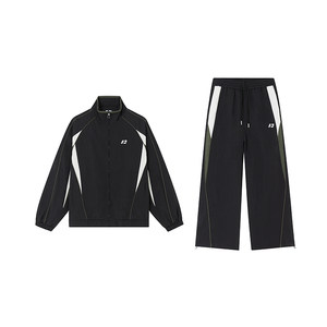 
FORNINES American retro splicing sports casual jacket men's spring and autumn couple stand collar black jacket suit