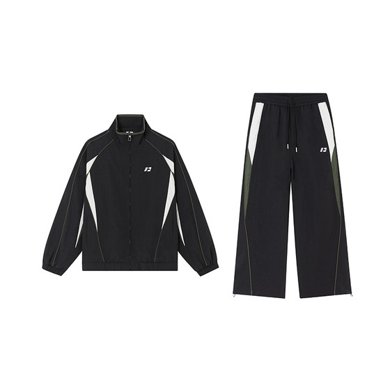 
FORNINES American retro splicing sports casual jacket men's spring and autumn couple stand collar black jacket suit