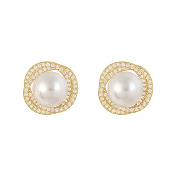 Golden spiral pearl earrings with women's temperament and grand