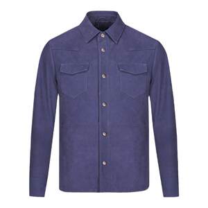 
[Genuine Velvet Calf Leather] LAMPO/Blue Leopard Men's Leather Jacket Comfortable Genuine Velvet Calf Leather Business Leather Jacket