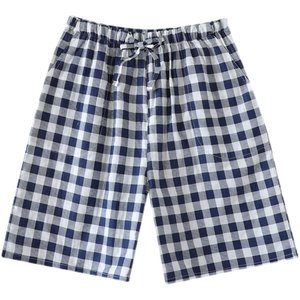 Pajama pants, men's shorts, pure cotton, summer home pants, gauze five piece pants, checkered beach pants, thin home style, can be worn externally