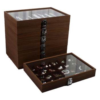 Jewelry storage box, jewelry rack, dust-proof necklace, ring, earrings, earrings display, large-capacity walnut grain bracelet box