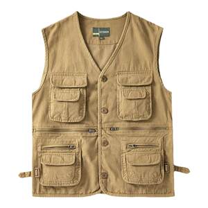 
Men's pure cotton vest wears spring and autumn daddy's multi-pocket vest middle-aged and elderly casual horse clip outdoor fishing vest