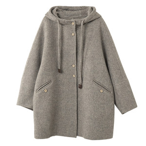 
Baoshili hooded wool loose wool coat 2025 winter mid-length simple and versatile double-sided wool coat for women
