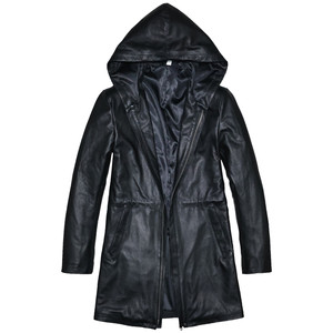 Soft top layer cowhide leather genuine leather jacket men's slim mid-length hoodie simple business casual windbreaker jacket hair